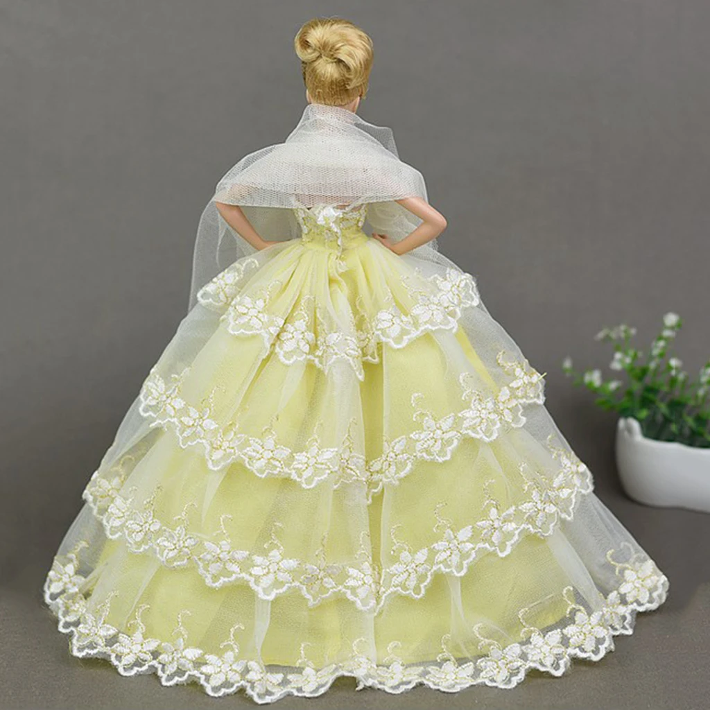 Stylish 4-Layers Lace Wedding Dress Clothes for Baribe for DOD SD DD 1/6 BJD Ball Jointed Doll Dress Up