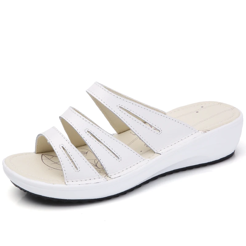 STQ/ г. Летние женские тапочки сандалии обувь без шнуровки с круглым носком удобные белые кожаные сандалии Вьетнамки 858 - Цвет: 858 White