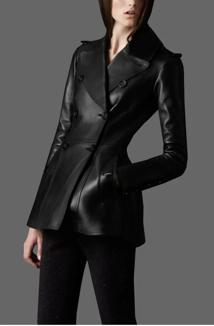 Черная женская кожаная куртка, пальто из овчины, натуральная кожа, мотоциклетная одежда, Женская тонкая юбка, маятниковая Дизайнерская куртка