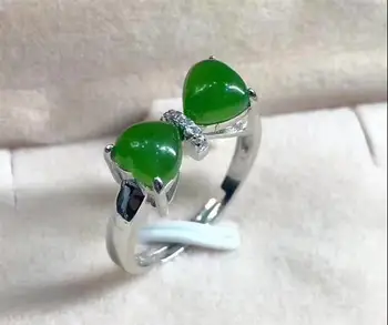 

Simple cute bow women's ring alive 925 silver inlaid and nephrite jade ring