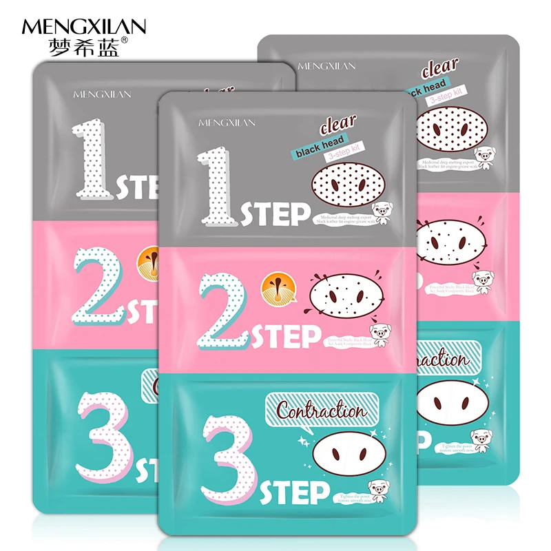 

MENGXILAN 3pcs/lot plants pore strip 3 steps remove blackhead kits nose strips unisex T zone care set face mask for blackeads