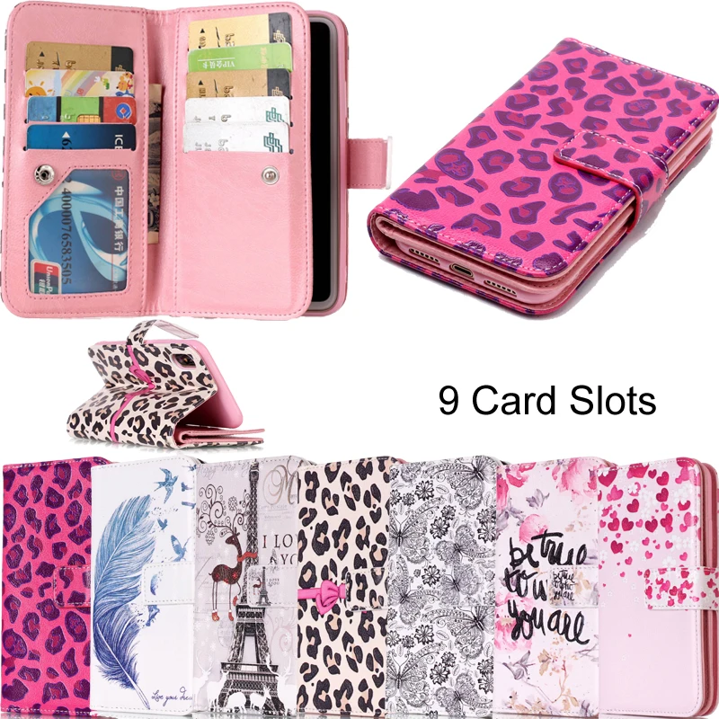 

9 Card Slots Leather Cases Flip Wallet Phone Soft Silicone Cover Shell Stands Coque for SONY XA for Huawei Honor 5C for Redmi 3S