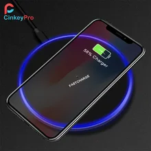 CinkeyPro Беспроводное зарядное устройство 5 Вт и 10 Вт Быстрая зарядка светодиодный светильник для iPhone 8 X samsung зарядка мобильного телефона QI устройство