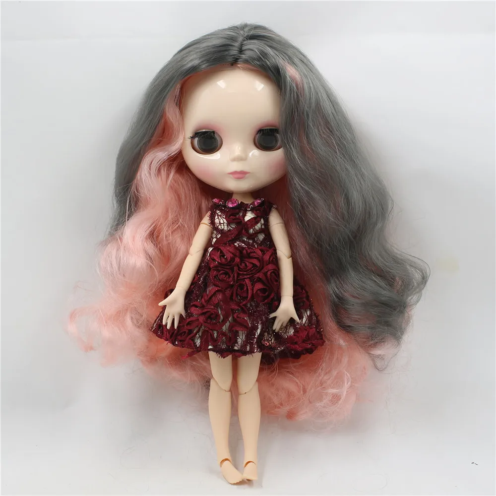 

Toy Gift neo blyth nude doll factory blyth grey mix pink hair centre parting big breast joint body 1/6 30cm doll 280BL1010/9016