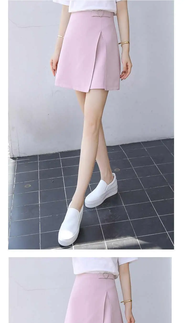 Elexs new summer high waist skirt Anti-light irregular split skirt a word skirt student pink