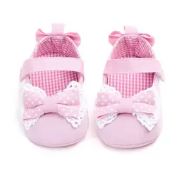 Обувь для маленьких девочек, хлопковая однотонная обувь для новорожденных, с милым бантом, на мягкой подошве, нескользящая обувь, детская