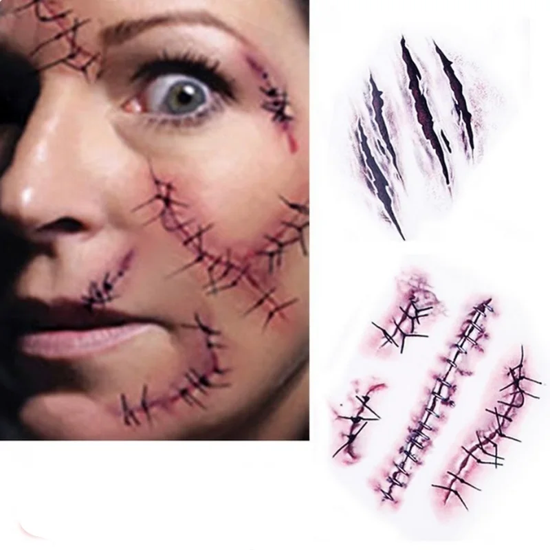 3 шт./компл. Водонепроницаемый татуировки Стикеры Хэллоуин Зомби татуировки шрамов фальшивые шрамы кровавый костюм для Хеллоуина