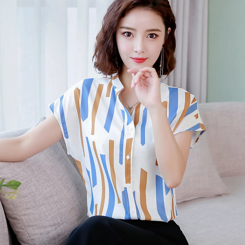 

Korean Fashion Silk Women Blouses Satin Striped Pink Womens Shirts Plus Size XXXL/4XL Blusas Femininas Elegante Ladies Tops