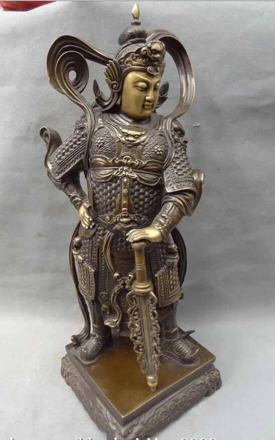

24" Chinese Pure Bronze FengShui Warrior Portect Garan Veda WeiTuo God Statue