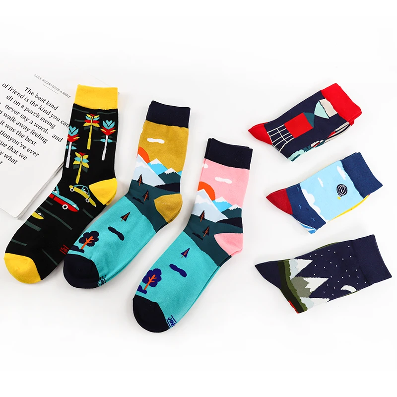Японские длинные хлопковые носки в стиле Харадзюку; забавные носки с милым принтом для мужчин и женщин; дышащие теплые носки на осень и зиму; calcetines chaussettes homme