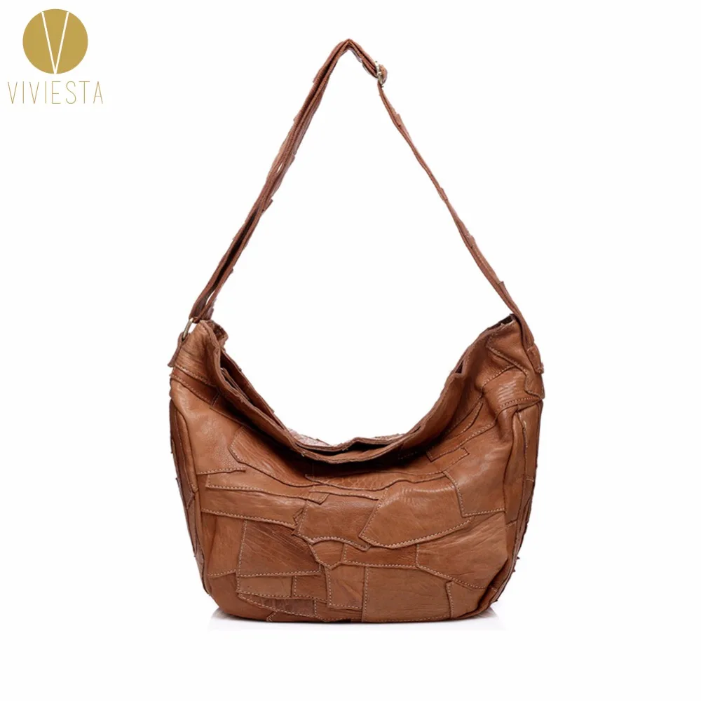 

REAL GENUINE LEATHER PATCHWORK HOBO Women's Top Quality Daily Casual Soft Cowhide Cow Grain Leather Large Shoulder Bag Handbag
