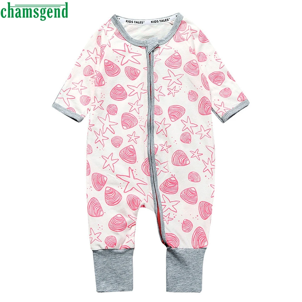CHAMSGEND White Infant Baby Unisex Girls Boys Print O Neck Long Sleeve Zipper Romper Jumpsuit Outfits