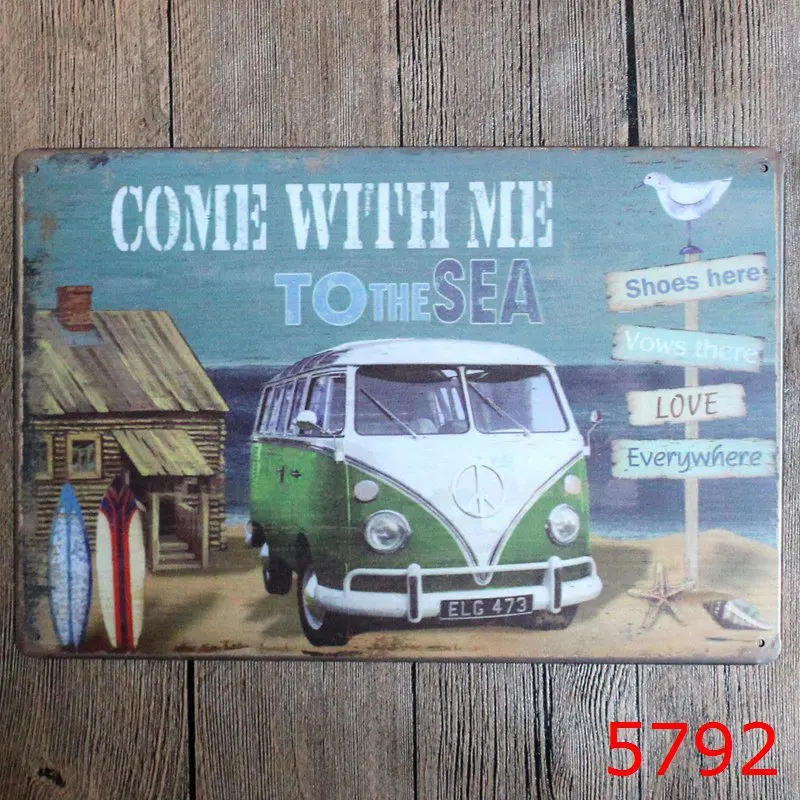 30X20CM Vintage bus on vacation Home Decor Tin Sign for Wall Metal Art Poster Retro PlaquePlate | Дом и сад