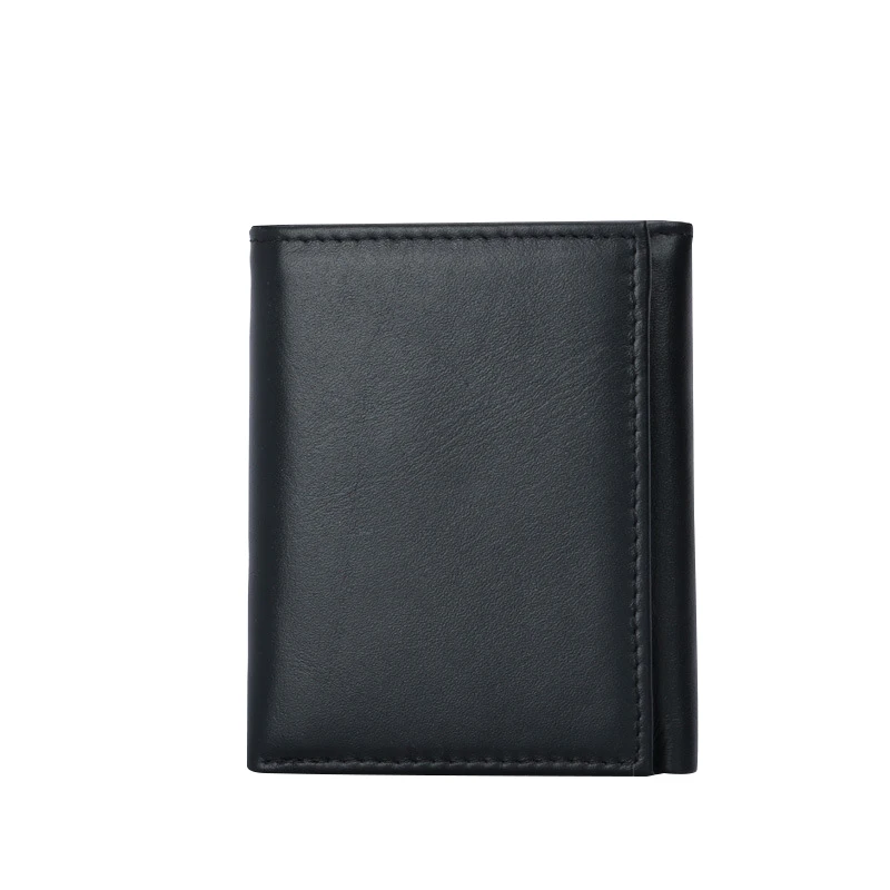 

Men's Leather Wallet Trifold RFID Safe Black Solid Credit Card Holder Purse Men Short Purse and Dollar Wallets Genuine Leather