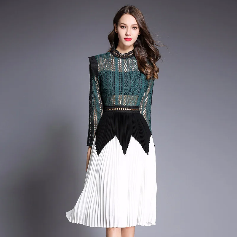 Slim Creux Pic Arrivée 2018 De À Out Femmes Patchwork Vêtements Élégante Manches Plissée Mode Nouvelle Empire As Longues Sexy Transparent Robe pqq4Tvf