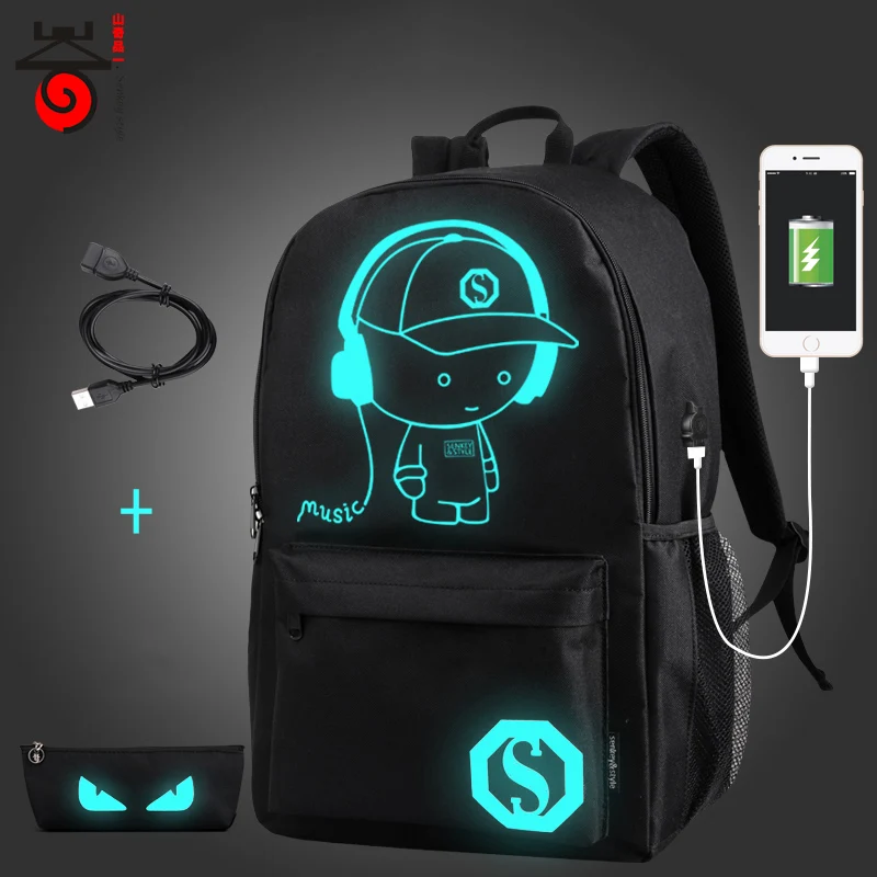 

Senkey style USB Charge Men Backpacks Anime Luminous School Backpack Bag For Teenager Anti-theft Laptop Backpack Travel Mochila