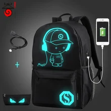 Senkey style USB Charge Men Backpacks Anime Luminous School Backpack Bag For Teenager Anti-theft Laptop Backpack Travel Mochila