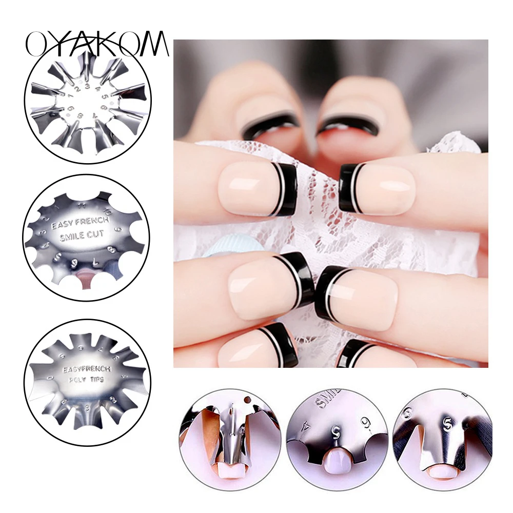 

OYAKOM French Line Edge Cutter Nail Stencil Edge Trimmer Nail Art Kits French Tips Design Mould Plate Multi-size Manicure Tool