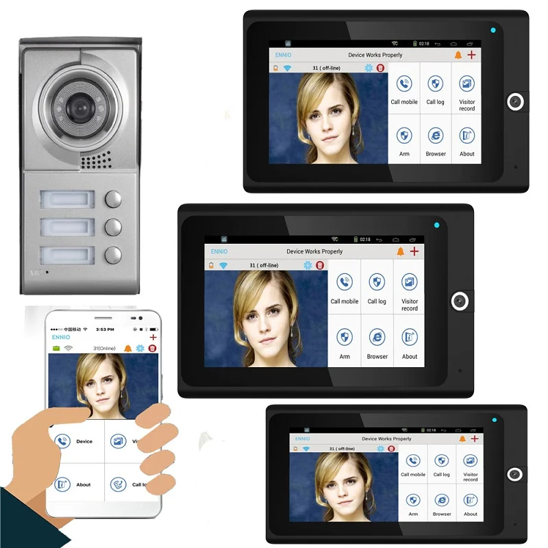 Смарт видео домофон дверной звонок Домофон Система для 3 квартиры 7 дюймов сенсорный ЖК проводной Wifi разблокировка Поддержка IOS/Android - Цвет: 705BMC13