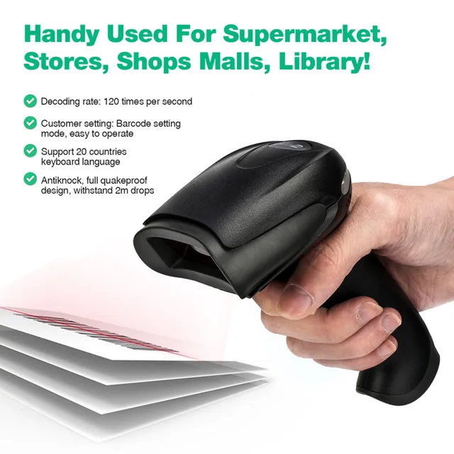 Wireless Barcode Scanners 433Mhz long range Cordless Handheld laser Barcode scanner High Scaned Speed POS and Inventory NT-2028