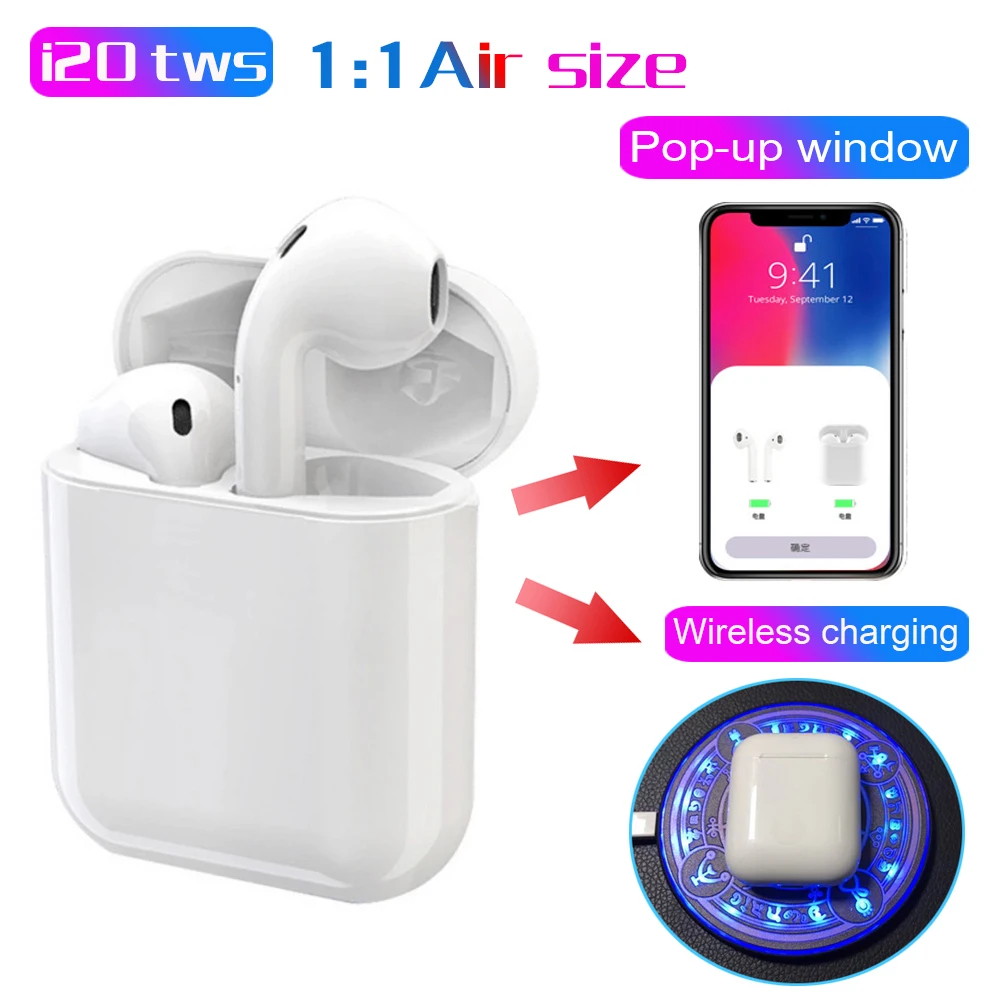 

i20 TWS Bluetooth Earphones 1:1 size Air Wireless PK w1 chip LK-TE9 i10 i11 i10 tws i13 i14 i15 i16 tws Earbuds