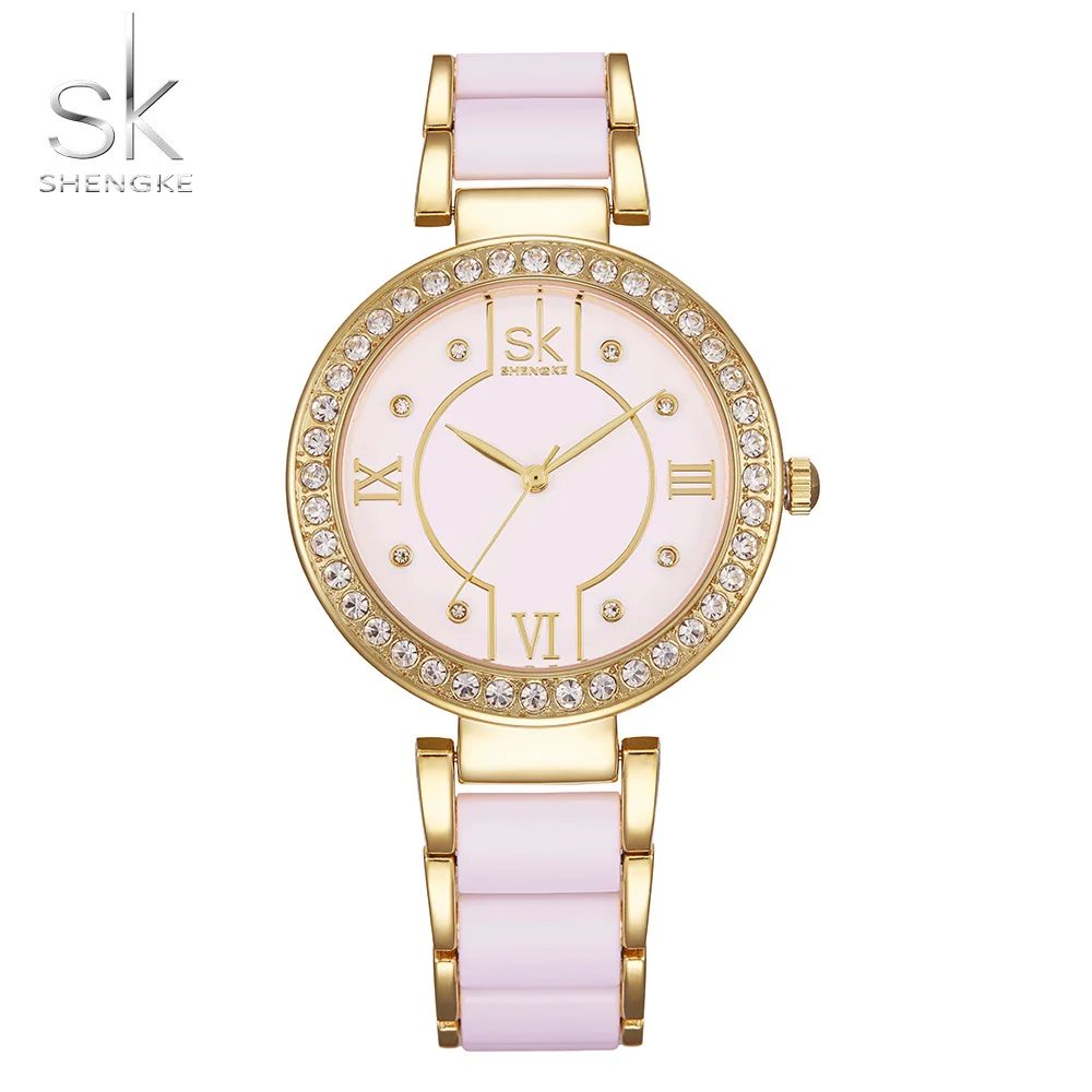 SK модные женские кварцевые часы-браслет Золотые женские наручные часы женские роскошные часы Montre Femme с металлическим ремешком женские часы со стразами брендовые - Цвет: pink