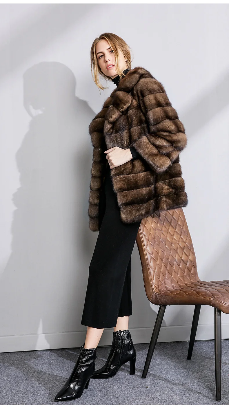 Роскошное меховое пальто для женщин высокого класса, высокое качество, зимняя меховая куртка из натурального меха, меховое пальто из русского соболя, элегантное модное меховое пальто NPI 71218D