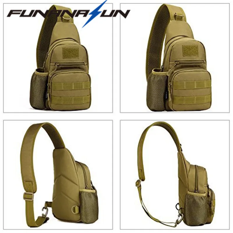 Tactical Shoulder Backpack Military Men's Crossbody Chest Bag Hiking Molle Sling Protable Bag With Bottle Mesh Holder