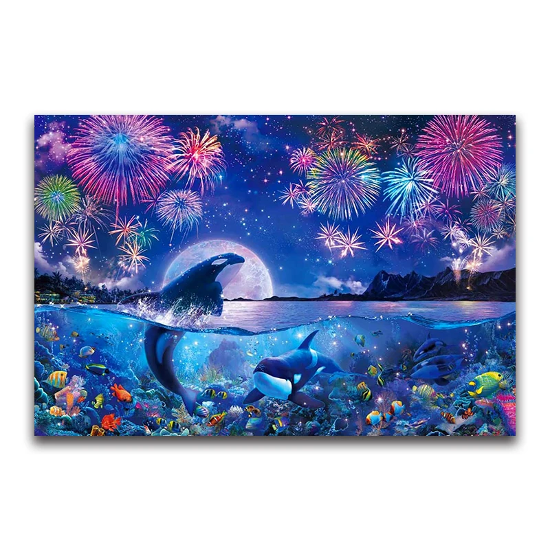 whale DIY Diamond embroidery Fireworks moon Full square Diamond mosaic sea fish full round Diamond painting Cross stitch dolphin