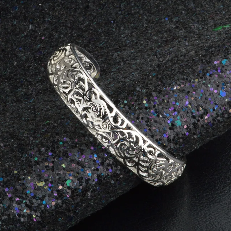 OMHXZJ, Модные женские вечерние браслеты, подарок для девушек, серебряный полый цветок, 925 пробы, серебряный браслет BR184