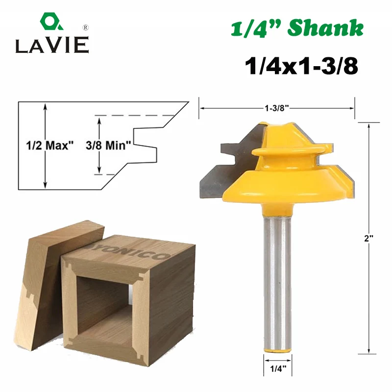 1/4'' Shank Milling Cutter 45° Chamfer Lock Miter Router Bit Woodworking Tenon 
