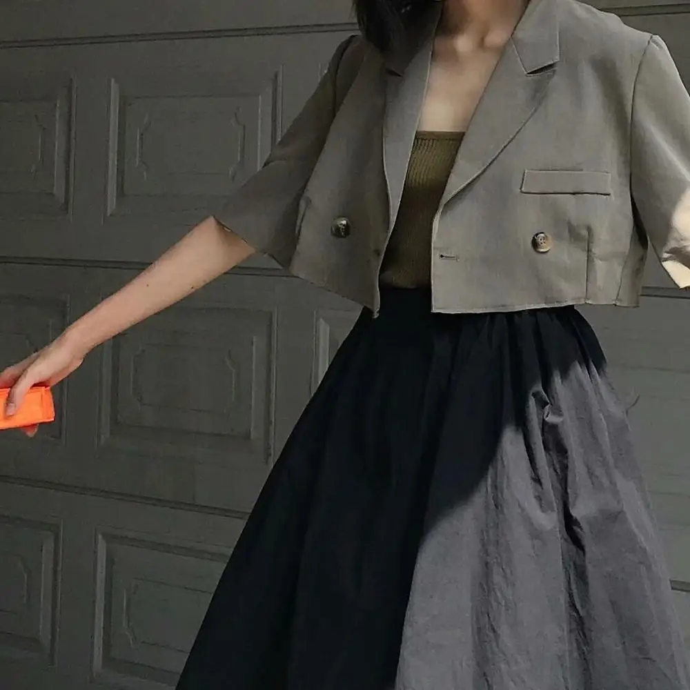 

2019 Autumn Women Short Single Breasted New Notched Collar Solid Color Elegant Suit