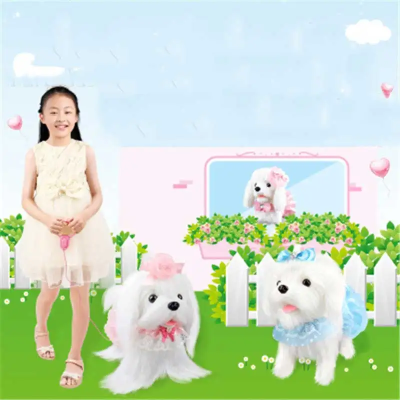 Robot Dog Electronic Dog Toys Plush Puppy Pet Walk Bark Princess Leash Teddy Controled By Line Toys For Children Girls Gifts