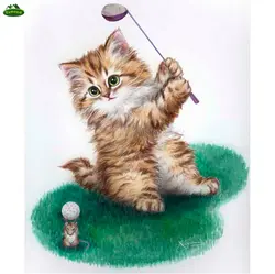 YUMEART DIY 5D бриллиантами вышивка милый кот играть в гольф квадратный алмаз живопись вышивки крестом Наборы Алмазная мозаика украшения дома