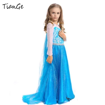

Tiange 2018 Girls Dress Cartoon Princess little elza Chidlren Wedding Kids Longer Dresses For Vestido Infantil Baby Girl Clothes
