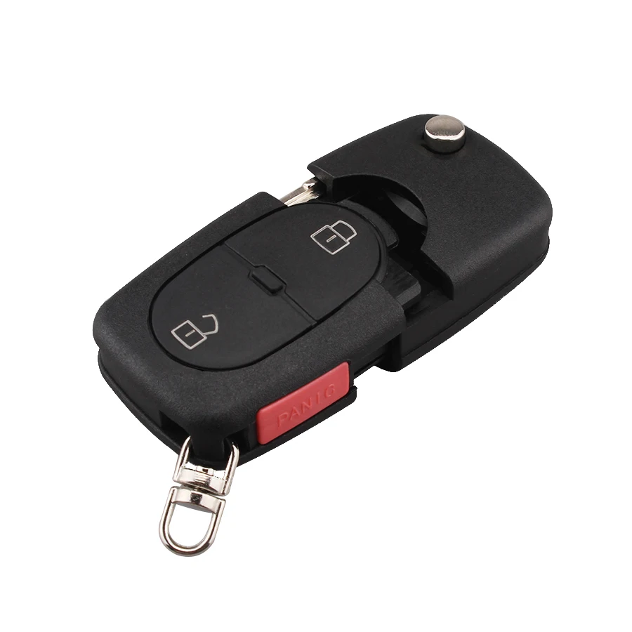 

Uncut Flip Key Remote Car Key Shell for AUDI A4 Sport Sedan 1996 1997 1998 1999 2000 CR2032 2+1 Panic Buttons HU66 blade