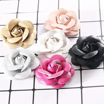 

20pcs/lot 5colors 6.5cm Rolled Petal Rose Hair Flowers for Hair Clips Nonwovens Fabric Flowers with leaves For Hair Accessories