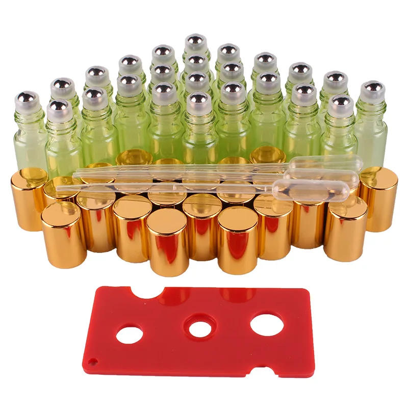 

24pcs 5ml Green Essential oil pearl coated Glass Roll on Bottles with Stainless Steel Roller Ball for perfume aromatherapy