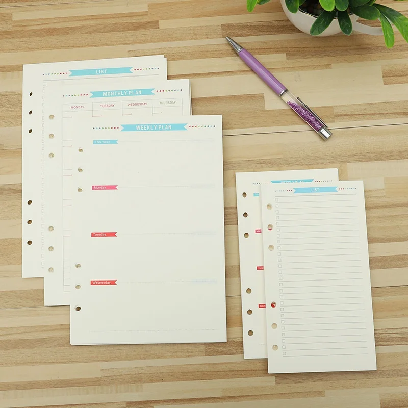 

6 Holes Loose Leaf Notebook Spiral Planner Refill Inner Paper A5 A6 Pages Diary Weekly Monthly Plan To do List 40Pcs/Set