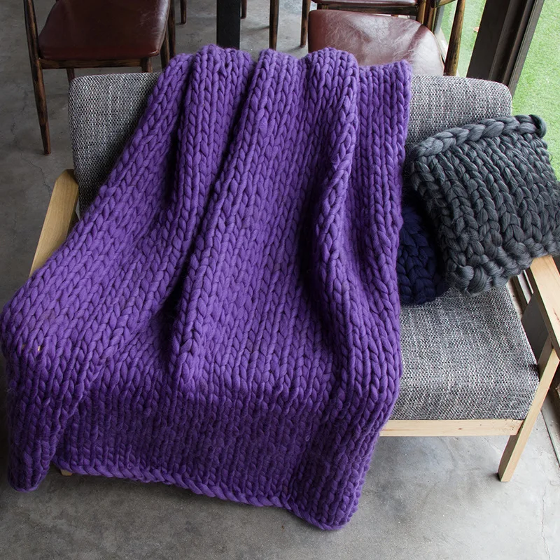Дропшиппинг модное одеяло крупной ручной вязки толстая пряжа громоздкий Вязание пледы одеяло s диван пледы - Цвет: Purple