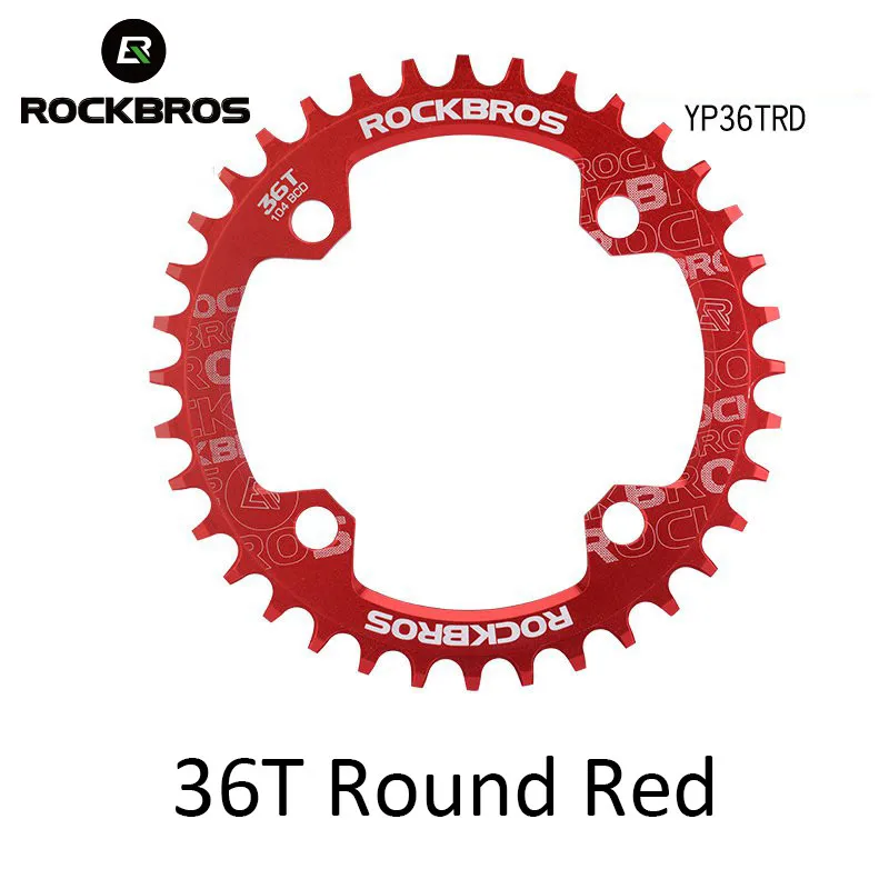 ROCKBROS Овальный Круглый велосипедный Кривошип и цепное колесо 104BCD широкая узкая Цепь 32 T/34 T/36 T/38 T шатун MTB велосипед запчасти - Цвет: 36T Round Red