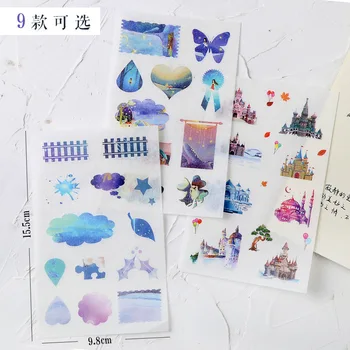

9 Style Star Cherry Blossom Architecture Retro Stamp and Paper Sticker DIY Handbook Notebook Decorative Stationery Sticker