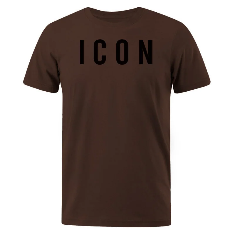 Мужские футболки,, модная футболка с принтом значков и букв, Мужская футболка, лето,, Мужская футболка из хлопка с коротким рукавом - Цвет: brown 1