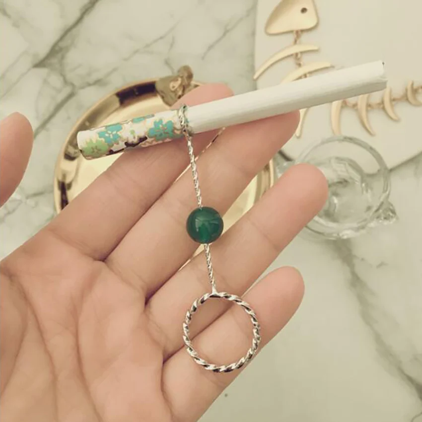 

dia 16mm/17mm Elegant Lady Smoker Gold Silver Vintage Metal Ring Cigarette Rack Cigarette Smoking Holder Women Men Creative Gift