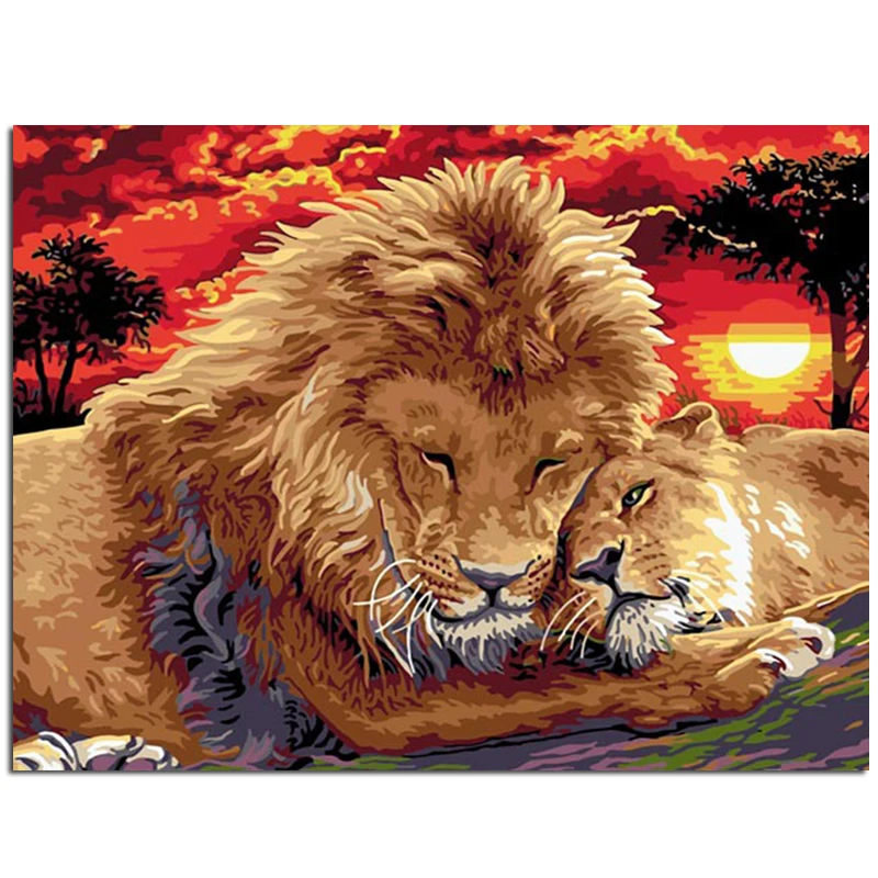 

"Lion King and Baby" DIY Painting By Number Picture By Numbers Digital Oil Painting Wall Art Decor Picture Handmade