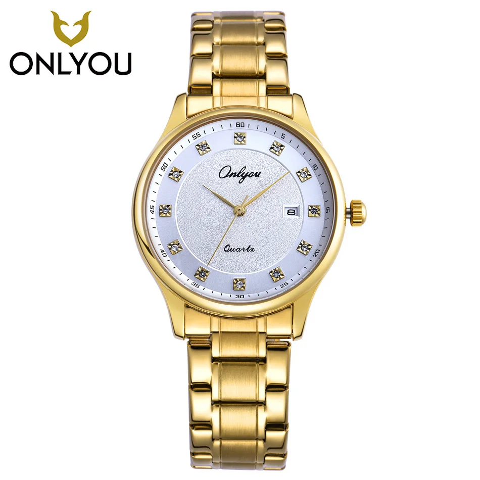 

ONLYOU New Women Watch Gold Men Diamond Rhinestones Watches Men Top Brand Luxury Stainless Steel Clock Automatic Quartz watch