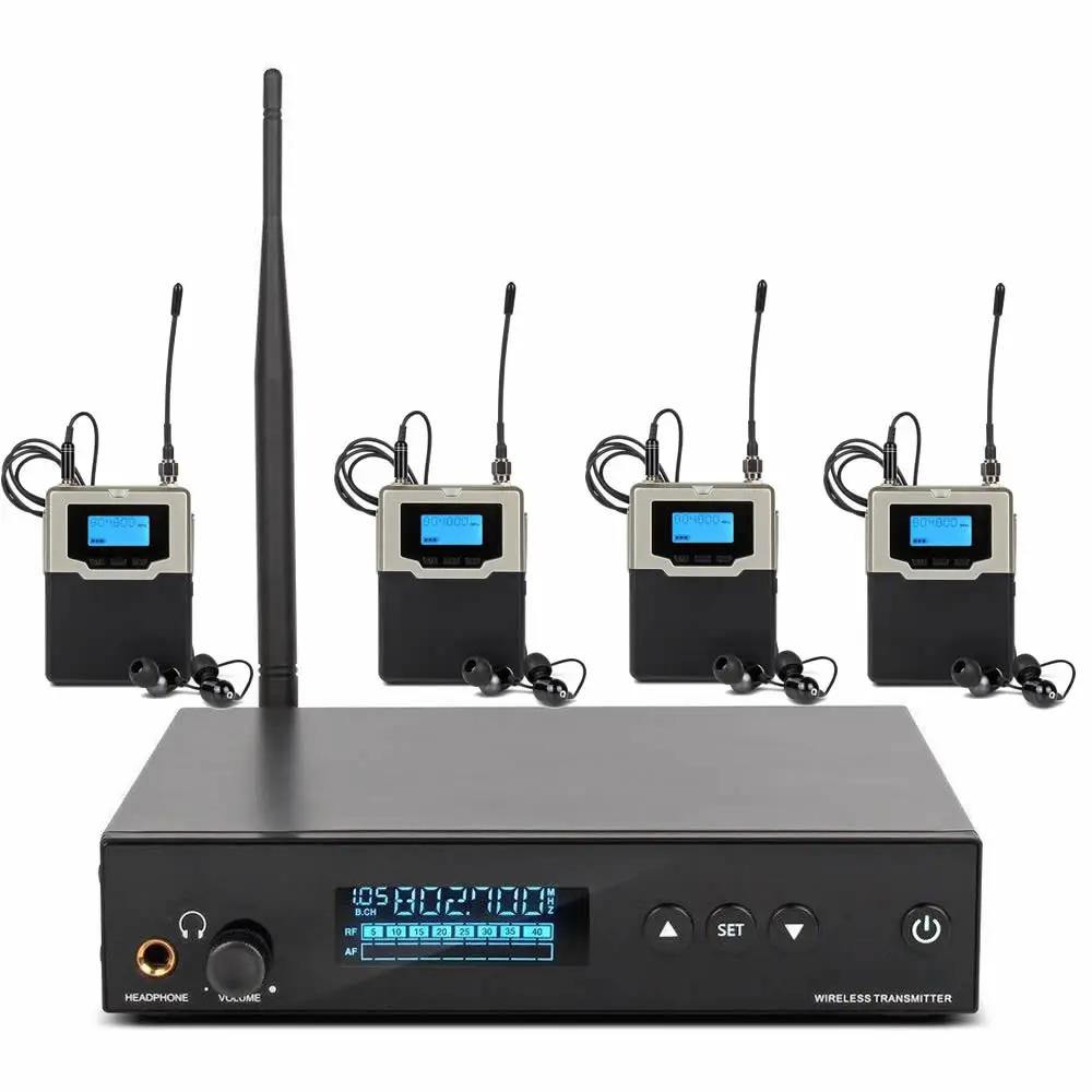 

wireless in ear monitor system inear headphone earphone monitoring 4 bodypack receivers & transmitter