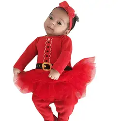 Красный чистый цвет, чистый цвет, детский Рождественский комбинезон принцессы с юбкой-пачкой для маленьких девочек, комбинезон, платье
