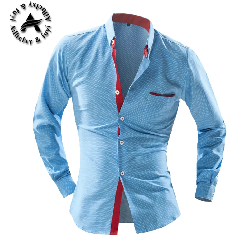 Marca 2016 Camisa del punto de Polca Camisas de Para Hombre Slim Fit Hemden Delgado Camisa Chemise Homme Hombres Larga Camisa Heren Masculina|camisa masculina|mens polka dot shirtdress shirt men -