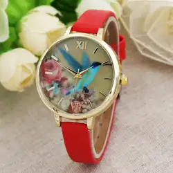 Повседневное Для женщин леди смотреть птица кожа аналоговые кварцевые наручные часы студент Montre Femme 2018 часы для Для женщин s часы 40